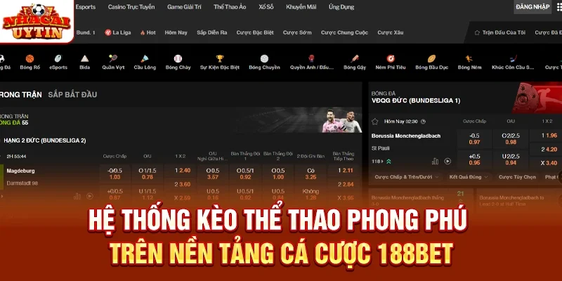 Hệ thống kèo thể thao phong phú trên nền tảng cá cược 188BET